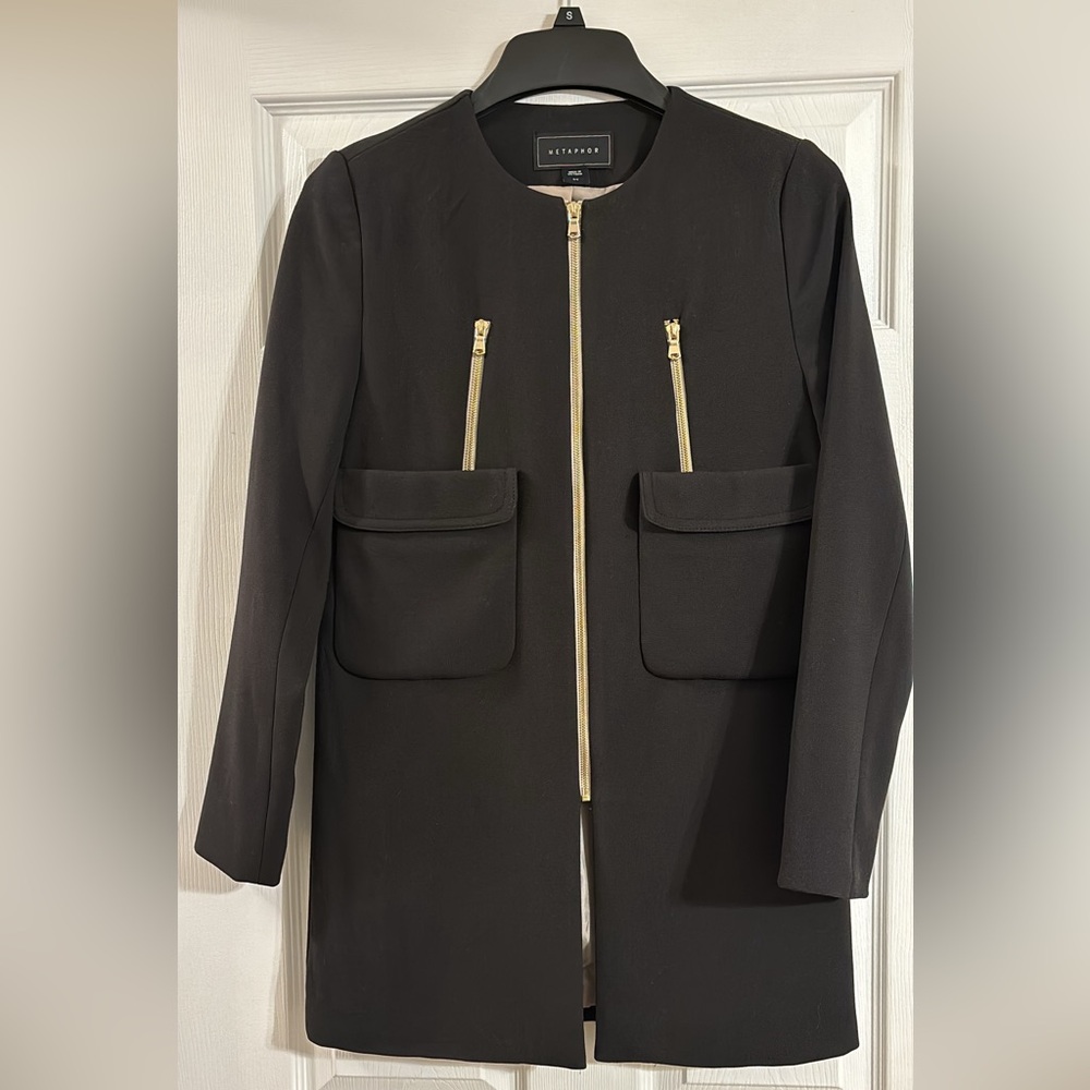 Chic Black Coat with Gold Zippers